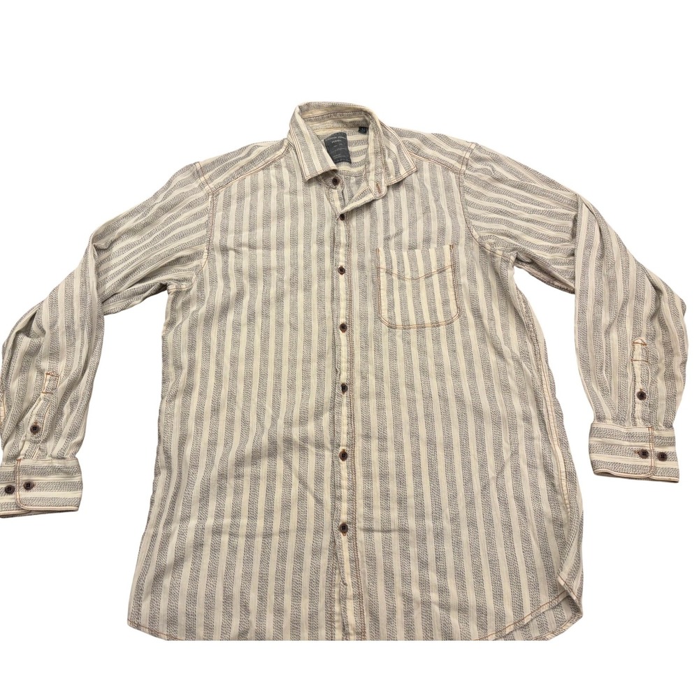 Cooper Jones Permit Mens Ivory Grey Striped Long Sleeve Button Down Shirt L